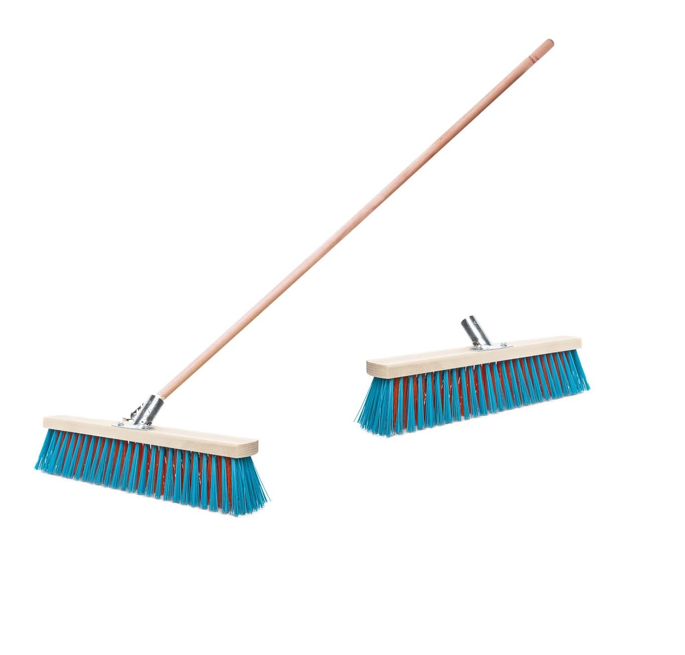 Wooden Broom, 50cm with 130cm Wooden Handle, Stiff Bassine Bristles, Heavy Duty Outdoor Yard Brush