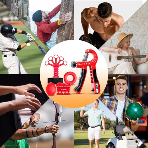 ALMAH Handtrainer Fingertrainer 5-Pack, Unterarmtrainer Griffkraft Trainer Set, Verstellbarer Grip Trainer, Finger Trainingsgerät, Fingerstrecker, Trainingsring und Stressabbau-Griffkugel