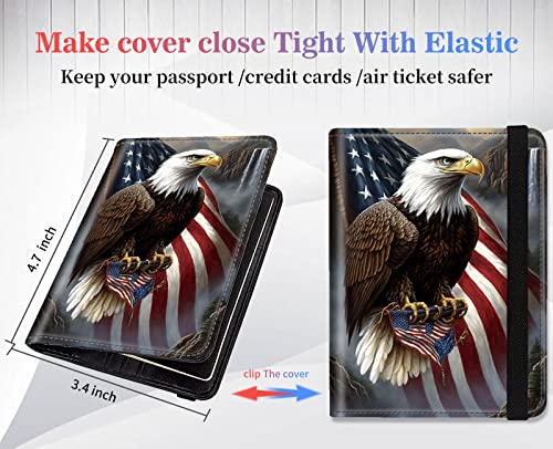 Passport Wallets and Vaccine Card Holder Slot,RFID Blocking Leather Passport Holder Book Cover Case with CDC Vaccination Card Slot,Travel Documents Organizer Protector+Metal Pen,Eagle and US Flag4