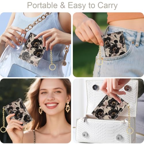 Image of Champagne Rose Flower Small Wallet Women, RFID Blocking Trifold Wallet, Cute Credit Card Holder with Kaychain, Credit Card PU Leather Wallets, 7 Card Slots, ID Window, Wallets for Women Ladies Girls