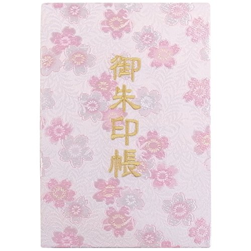 千糸繍院 御朱印帳XL【白桃桜】西陣織 金襴装丁/刺繍文字 蛇腹式48ページ 特大判 (金色刺繍文字/白色本文)