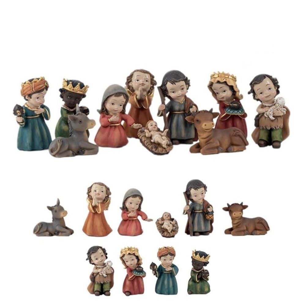 Nacimiento Misterio Navidad Belén Infantil 10 Piezas 8 cm. Resina Reyes Magos Niño Jesús