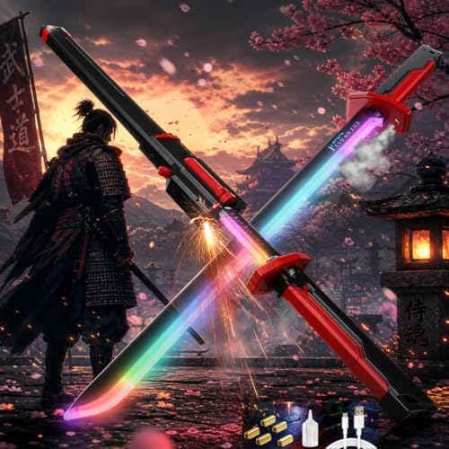 Image of VikriDA Neon Sword Spark Blade Toy with Hit Sensor, Sound & Fog Effect, Type-C Rechargeable - 27 inch Educational Toy