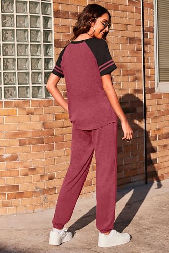 Image of Ekouaer Lounge Sets for Women Two Piece Pajama Set Short Sleeve Crewneck Jogger Outfits and Sweatpants Tracksuit