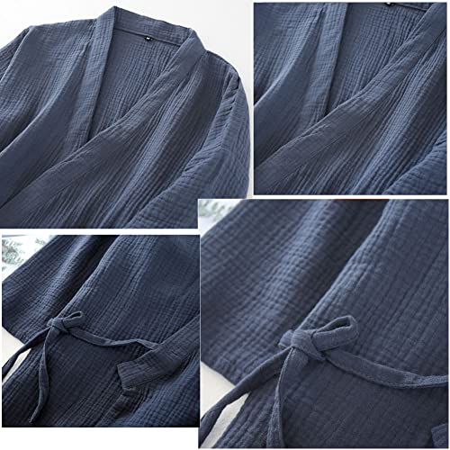 Maya Star Men Japanese Style Kimono Comfortable Pajamas Cotton Gauze Breathable Nightgown Tasteful Sweat Steaming Suit Cozy House Wear Sleepshirts XL Size(Navy Bule)2