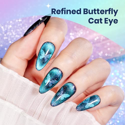 Image of Beetles Cat Eye Gel Nail Polish - 15ML Full Size 9D Cat Eye Chameleon Blue Glitter Gel Polish Magnetic Shimmer Effect Soak Off UV DIY Holo Blue Dream Manicure Gift for Women