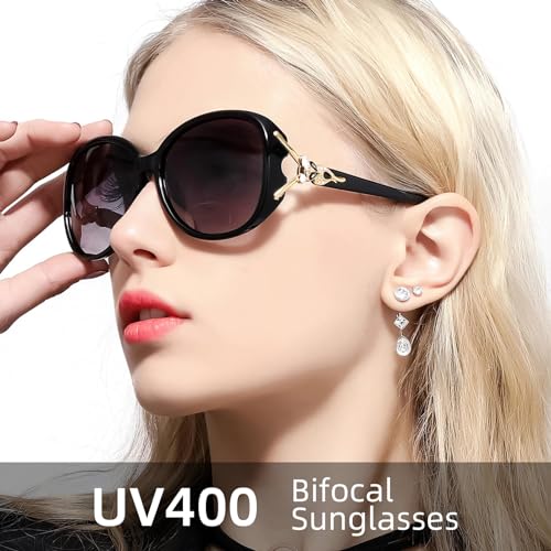 JM Classic Bifocal Reading Sunglasses for Women Vintage Reader Glasses Outdoor Black(200838) +3.0 - Image 2