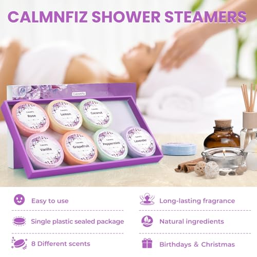 Image of CalmNFiz Shower Steamers Self Care Gifts 2 * 8 Pack, Green & Purple