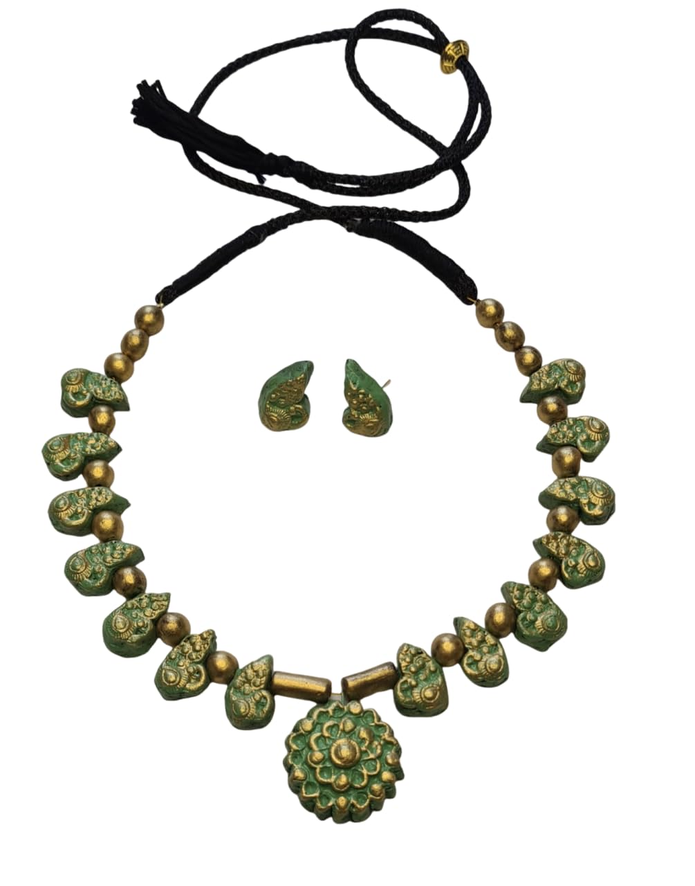 Mittilicious Creations Green and Gold Colored Handmade Terracotta Jewellery Set for Women (B0CT8TT8SX) Amazon Price History, Amazon Price Tracker
