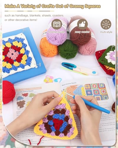 Image of Katech Crochet Kit for Beginners, Granny Squares Crochet Kit for Adults Includes Crochet Blocking Mat Crochet Book, Crochet Starter Kit for Beginner Learn to Crochet Blanket Bags (GRP B)