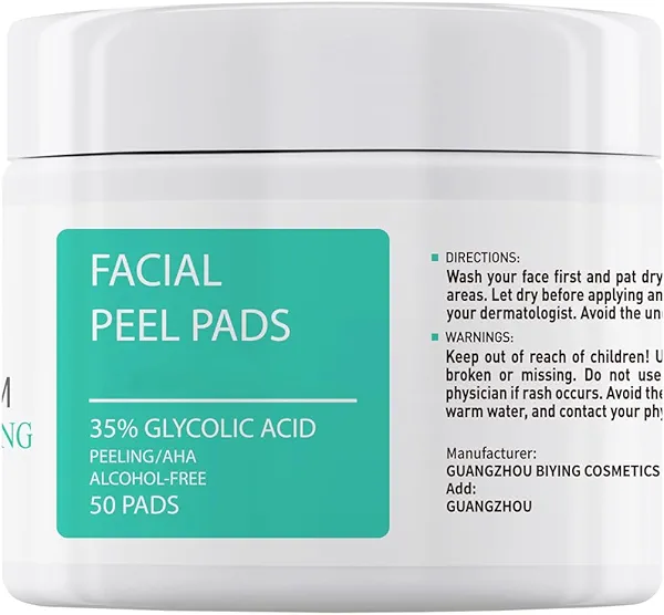 Glycolic Acid Toner Pads 35% AHA Facial Resurfacing Exfoliate Salicylic Acid Exfoliating Face Wipes Chemical Peel Exfoliant Peeling Glycolic Peel Pad for Beauty Fine Line Wrinkles 50 Pads