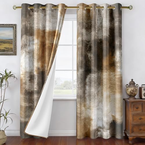 Image of Asuexpect Abstract Curtains for Living Room 2 Panels Abstract Rust Curtain Room Darkening Grommet Window Drapes Modern Decorative Window Treatments for Bedroom, 52x63 Inches, Tan