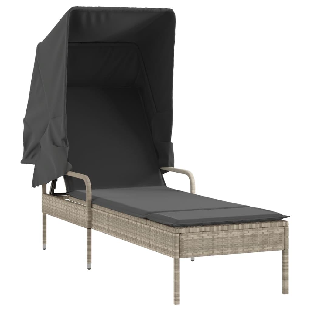 Rantry Lettino Prendisole con Baldacchino Grigio Chiaro in Polyrattan Mobili, Lettini Prendisole, Divano Letto Mobili, Lettini da Giardino, Lettino da Piscina, Lettino Prendisole da Giardino