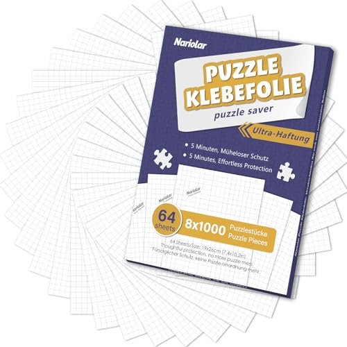 Nariolar Ultra-Haftung Puzzle Klebefolie, 64 Super Puzzlekleber zum Erhalt von 8 x 1000 Teile Puzzles und zum Schutz der Puzzles in nur wenigen Minuten