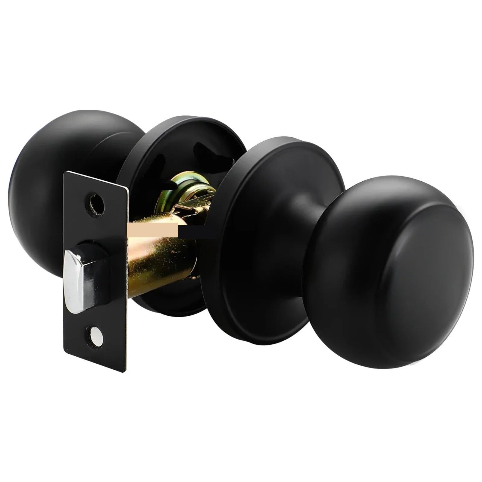 Stainless Steel Spherical Handle Lock Entrance Passage Keyless Door Black Bathroom Indoor Hardware Lockset(Passage Lock)