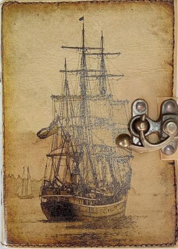 EHH Blank Spell Book of Shadows Journal with Lock Clasp Vintage Journal - Sailing Ship Boat Genuine Leather Journal Prayer Pagan, Witchcraft Supplies, Wiccan Decor, For Men & Women