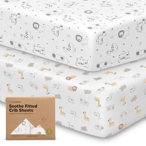 Image of KeaBabies 2-Pack Organic Crib Sheets for Boys, Girls - 52x28 Fitted Crib Mattress Sheet Neutral, Breathable Jersey Cotton Cover for Baby Bed, Toddler Mattress, Soft & Cute Prints (KeaSafari)