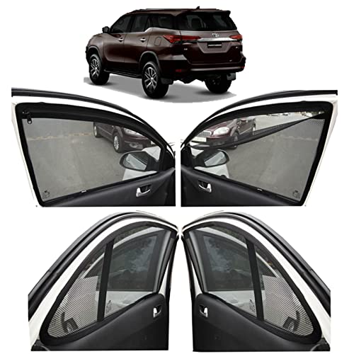 Image of Autofact Magnetic Car Sunshades Compatible with Toyota Fortuner (2016 to 2024) (Set of 4) - Easy Installation, UV Protection, Keeps Car Cool (Front 2 with Zippers, Rear 2 Without Zippers)