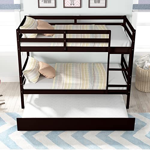 Emkk Twin Over Twin Bunkbed With Trundle,Detachable Bunk Bed With Trundle, Pine Wood Sturdy Frame, Ideal For Kids'room Guest Bedroom,Gray #TOP4