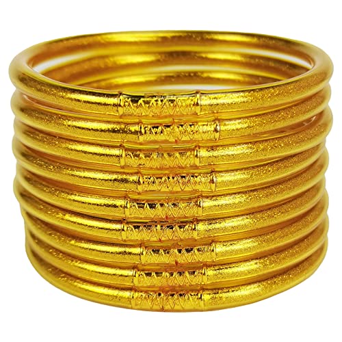 Ybmycm 9Pcs Glitter Jelly Bangles Bracelets Set For Women Glitter Filled Jelly Silicone Bracelets For Girls #TOP18