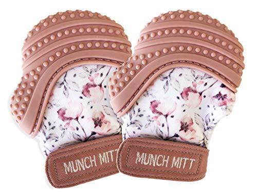 Image of Malarkey Kids Munch Mitt 2-Pack | Baby Teething Mitten Protects Hands from Chewing & Saliva, Heals Aching Gums, Promotes Sound & Visual Stimulation for Babies (Spring Flower)