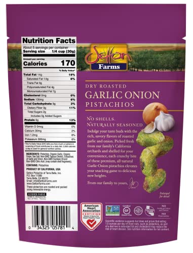 Image of Setton Farms Naturally Seasoned Pistachio Kernels, Garlic Onion, No Shell Pistachios, Certified Non-GMO, Gluten Free, Vegan and Kosher, 5 oz Resealable Pouch