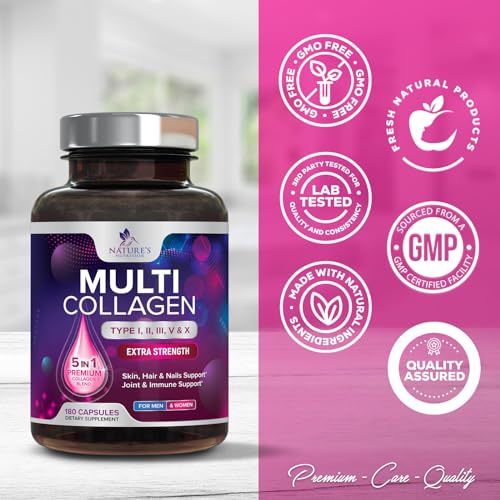 Collagen Peptides for Women & Men, Type I, II, III, V, X Hydrolyzed Collagen Pills, Grass Fed Non-GMO Multi Collagen Peptides Supplements, Hair, Skin, Nail, Bones, Joint Health Support - 180 Capsules - Image 5