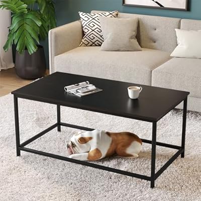 SAYGOER Black Coffee Table Simple Modern Rectangular Center Table Open Space Minimalist for Living Room Home Office Industrial Cocktail Tables, Easy Assembly, 39.37 x 19.69 x 17.72