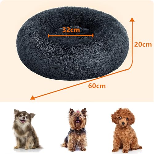 HMTOPE Orthopädisches Hundebett rund Hundekissen Hundesofa Katzenbett Donut Kuscheliges Hundekorb Waschbar, 60 cm Ø, Dunkelgrau