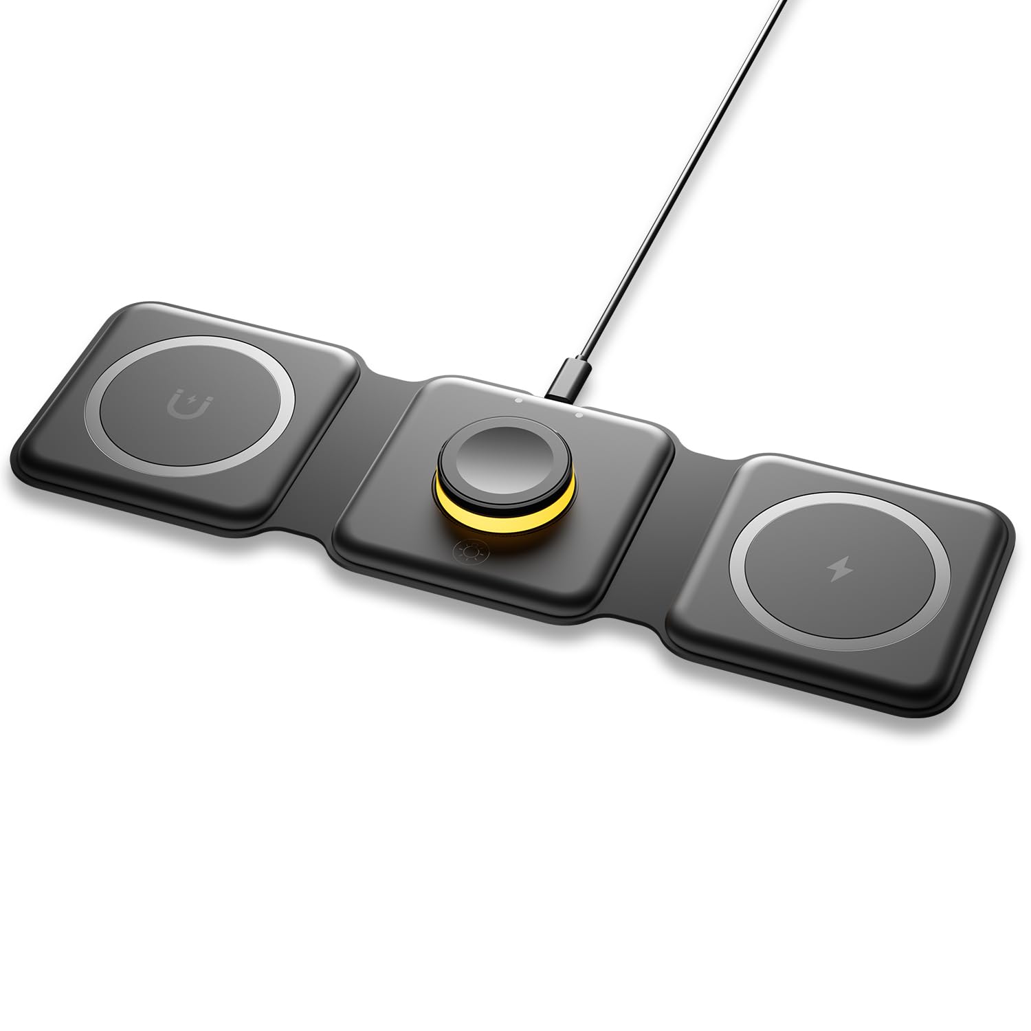 ESSAGER Caricatore Wireless 3 in 1 Stazione Ricarica Qi Stazione di Ricarica Induttiva Pieghevole per Cuffie Wireless, Apple Watch iPhone 15/14/13/Pro/Max/X/XS/XR/8/8Plus (Nero 3in1)