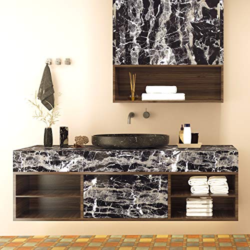 Black Marble Contact Paper for Countertops Waterproof Marble Wallpaper Peel and Stick Countertops Laminate Countertop Sheets Counter Tops Laminates Kitchen Wallpaper Marble Wrapping Paper 15.7\"x80\"