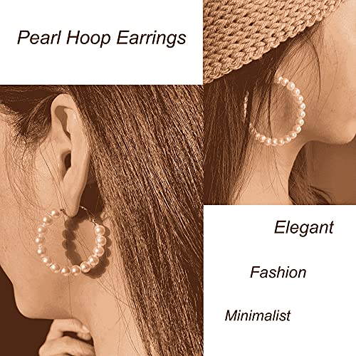 3 Pairs Pearl Hoop Clip On Earrings Non Pierced Earrings for Women Pearl Clip Earrings for 30 MM, 40 MM, 50 MM3