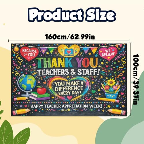 Image of Teacher Appreciation Decorations - Thank You Teachers Teacher Appreciation Week Photo Booth Backdrop Decorations | Teacher Appreciation Banner for Classroom, School Office Decor, Photo Booth Props Background
