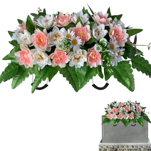 Tombstone Flowers - Outdoor Grave Decorations, Cemetery Flowers for a Grave to Be Placed on a Tombstone, The Cemetery Flowers for Grave Saddle Are Composed of Artificial Champagne  image 8