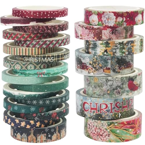 YUBX 24 Rouleaux Noël Washi Tape Set Masking Tape Ruban adhesif decoratif pour Scrapbooking Artisanat de Bricolage