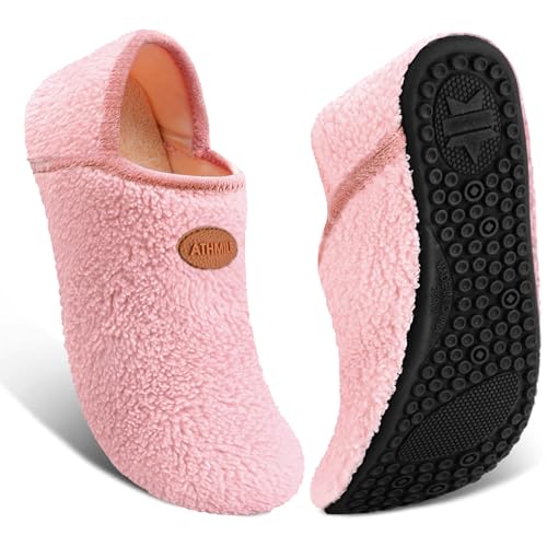 ATHMILE House Slippers for Women Men Indoor Barefoot Microfiber Slippers Socks Furry Slip on House Shoes Cozy Comfy for Home Bedroom Travel