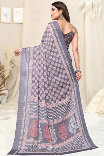 Image of MIRCHI FASHION Saree for Woman | Chiffon Block Printed Lightweight Daily Wear Sarees with Blouse