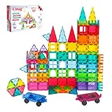 Bmag 130PCS Magnetic Tiles Building Blocks with 2 Cars | 3D Clear Magnet Blocks | STEM Preschool Toys for 3-9+ Kids | Christmas & Toddler Gift | Compatible with Major Brands