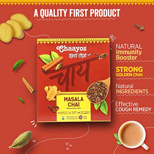 Image of Chaayos Masala Tea 100g, Strong Chai with Goodness of Adrak, Elaichi, Tulsi, Cinnamon & Clove For Chai Lovers Across India, 100% Immunity Booster, All Natural Ingredients, Black Tea