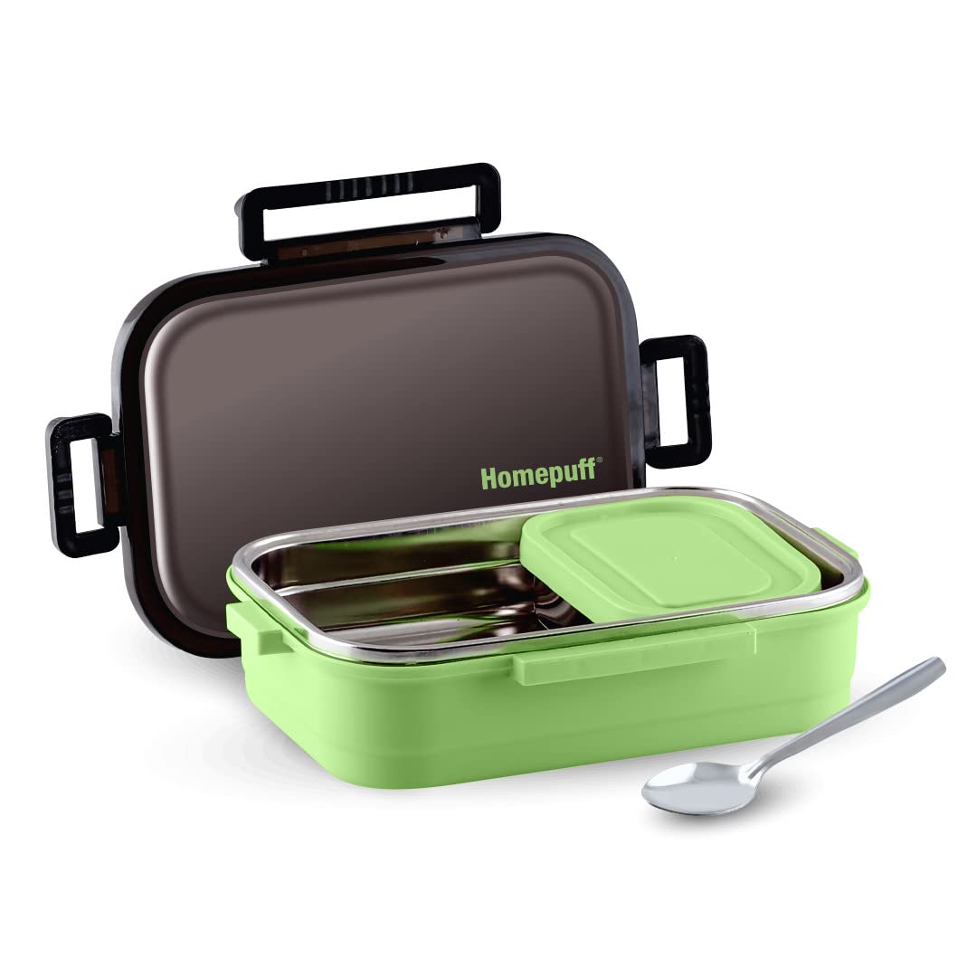 Home Puff Stainless Steel Lunch Box for Kids, Steel Tiffin box for School & Office, Kids Lunch Box with Free Spoon, Leak-Proof Snacks Tiffin Box for Kids, Light Weight, Easy Clean, 800ml, Green, with Warranty… (B09YH5S8TG) Amazon Price History, Amazon Price Tracker