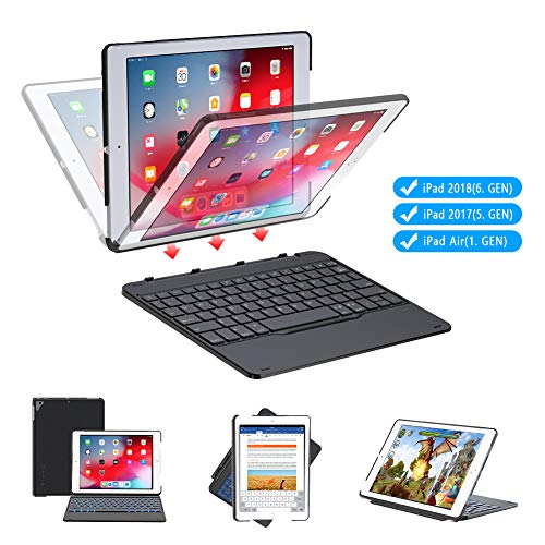 iPad 9.7 Bluetooth Keyboard Case, Yoozon Detachable Auto Sleep/Wake 7 Colors Backlight Wireless Bluetooth Keyboard Compatible with iPad 2018 (6th Gen),iPad 2017 (5th Gen), iPad Air 1
