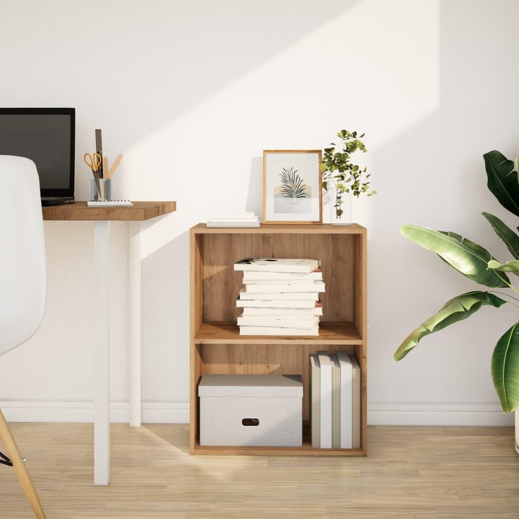 Bücherregal Artisan-Eiche aus Holzwerkstoff 60x30x77 cm freistehend mit Fächern, schmales Regalsystem für Wohnzimmer, Büro, Arbeitszimmer als Aufbewahrung, Raumteiler