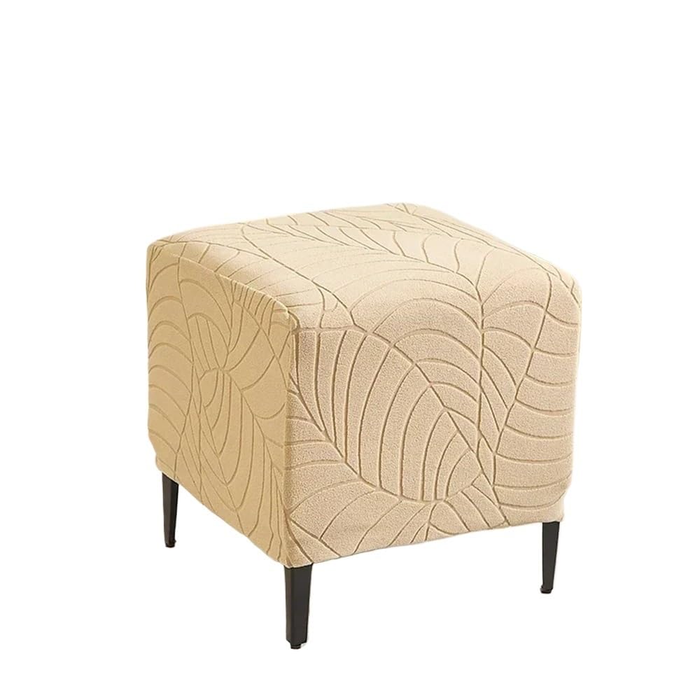 Square Jacquard Stool Cover Anti Slip Detachable Footstool Cover(Beige)
