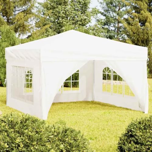 Pérgola para terraza, carpa plegable con paredes laterales, color blanco, 3 x 3 m, para patios traseros y terrazas