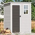 WACASA Storage Shed 4X6 FT,Resin Outdoor Storage Shed with Floor & Lockable Doors, All Weather Plastic Lean to Shed with Window and Vents, Garden Tool Shed for Bike,Toy,Lawnmower (Gray)