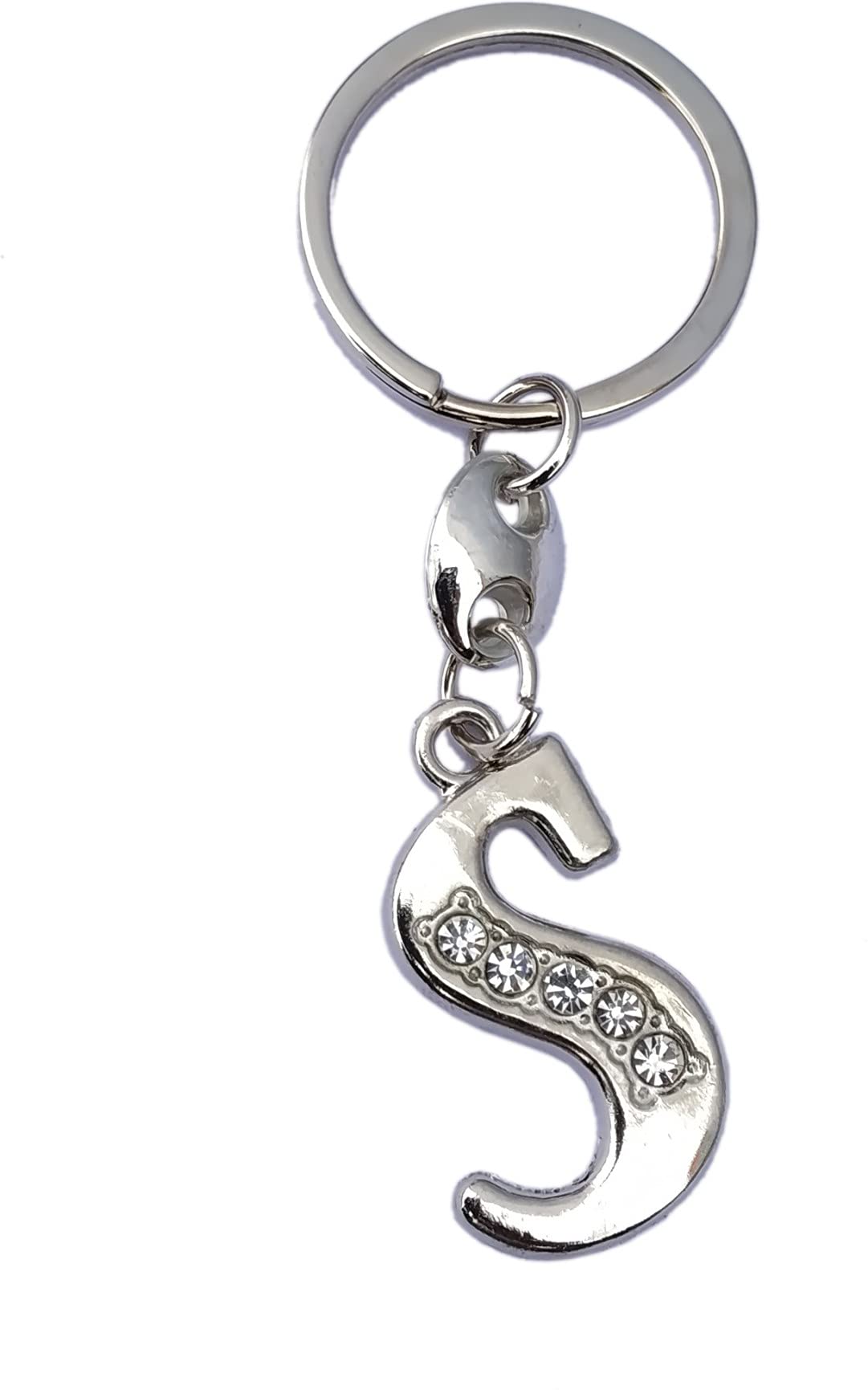 AK StoreItalics Alphabet Letter Metal with Crystal Stones Keychains for Car Bike Men Women Keyrings, Silver (Letter S)