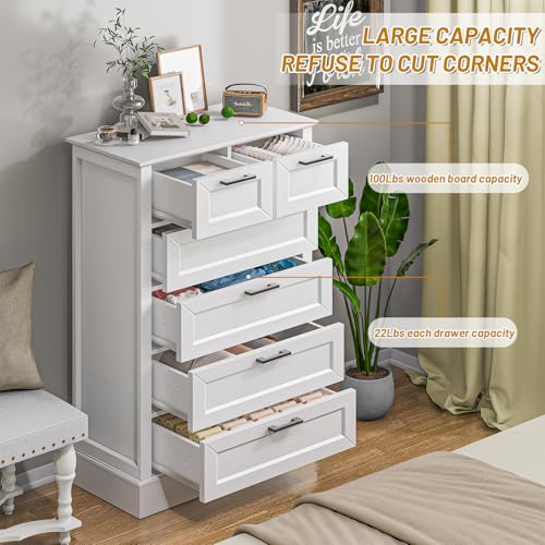 White-Dresser-with-6-Drawers-Vertical-Tall-Dresser-for-Bedroom-Wood-Dresser-for-Hallway-Living-Room-Chest-of-Drawers-for-Nursery-Entryway-47-Tall-Modern-Farmhouse-Style-Dresser White Dresser with 6 Drawers Vertical Tall Dresser for Bedroom Wood Dresser for Hallway Living Room Chest of Drawers for Nursery Entryway 47 Tall Modern Farmhouse Style Dresser