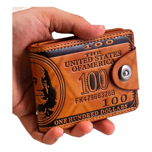 Carteira executiva de luxo, em couro legítimo, com estampa de cifrão, marrom, com fivela