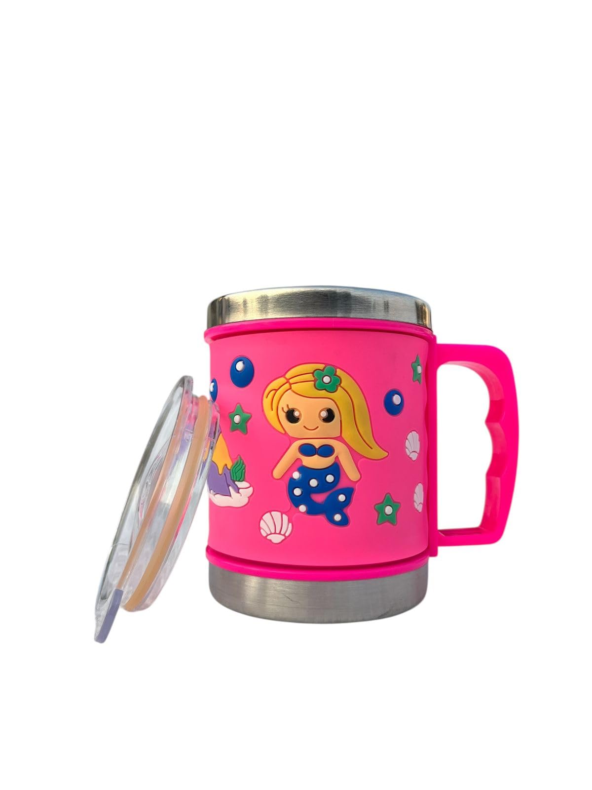 ME ME MART Happy Kids Steel Mug Dinosaur, Children Stainless Steel Cup, Kids Milk Mug with Handle, Toddler Drinking Mug, Kids Sipper Cup Steel, Cartoon Mug for Kids (Pink)-picture-18