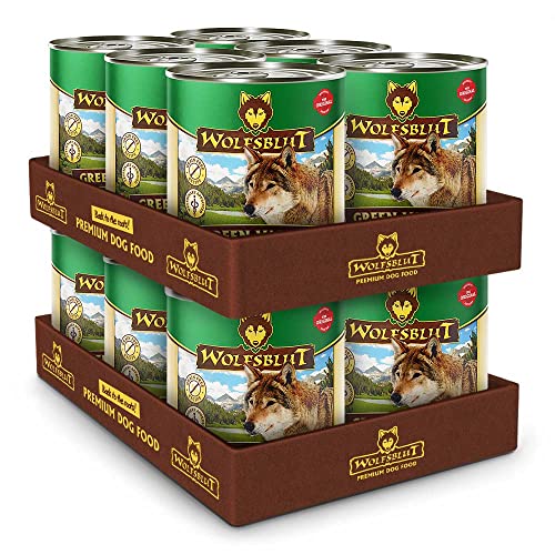WOLFSBLUT – Green Valley Adult | Nassfutter mit natürlichen Zutaten und Superfoods für ausgewachsene Hunde. Getreidefreies Alleinfutter ohne Zusatzstoffe im Beutel | 12x800g Lamm und Lachs
